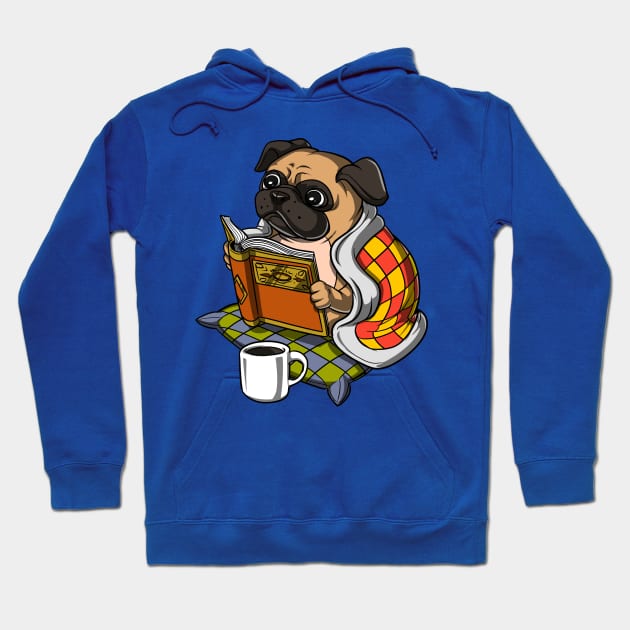 Pug Book Reading Dog Hoodie by underheaven